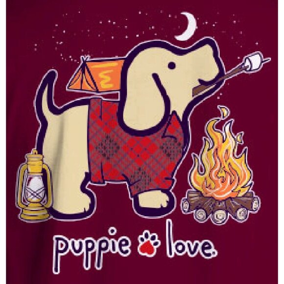 Puppie Love Dog Camping Pup and Toasted Marshmallows Short Sleeve T-Shirt NEW - Picture 3 of 6